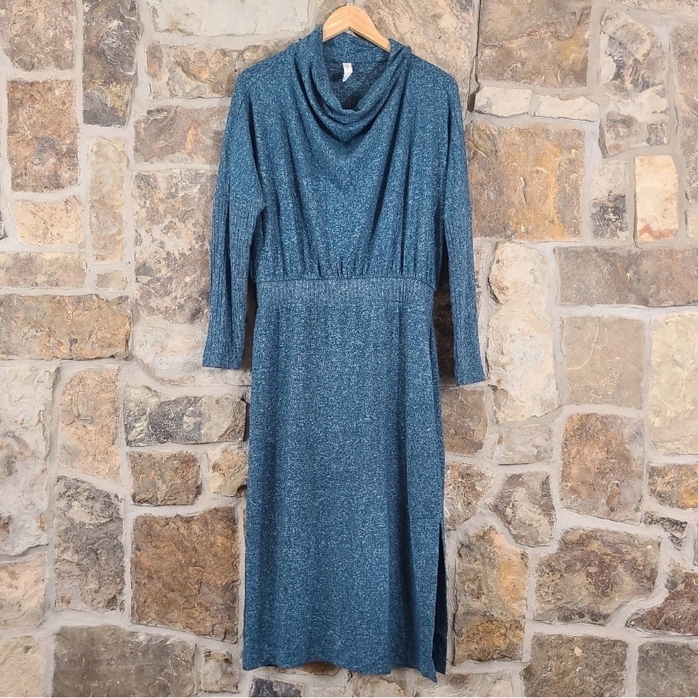 NWT Anthropologie Daily Practice Arabella Drapey Blue Long Sleeve Knit Dress - Picture 3 of 6